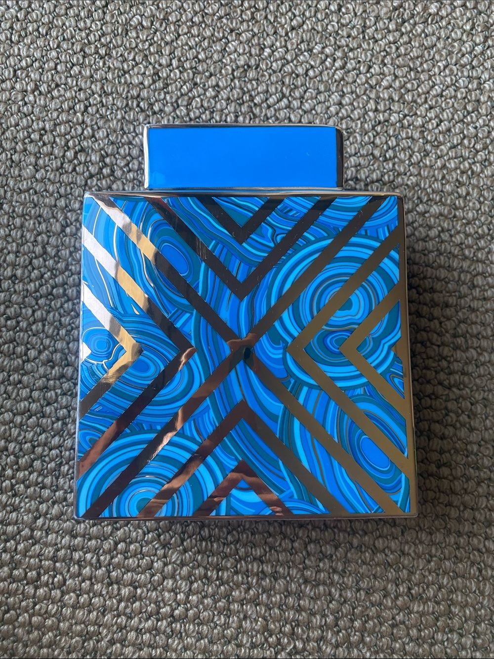 Jonathan Adler malachite blue and gold X vase